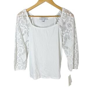 Single Thread Knit Gauze Off Shoulder Lace Sleeves Romantic Top Size Small